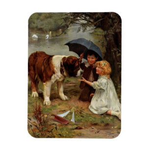 Vintage - Kinderen die een St. Bernard Dog ontmoet Magneet