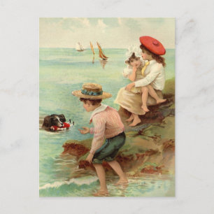 Vintage - Kinderen op het strand Briefkaart