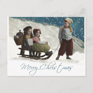 Vintage kinderen Sledding Kerstwinter Briefkaart