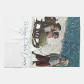 Vintage kinderen Sledding Kerstwinter Theedoek (Horizontaal)