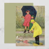 Vintage kinderen spelen in puddels "Een regenachti (Voorkant / Achterkant)
