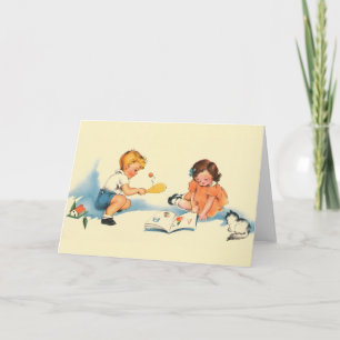Vintage kinderen spelen Note Kaart