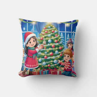 ~VINTAGE Kinderen versieren kerstboom ~ Kussen