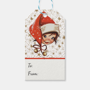 Vintage Kitsch Kerstvreugde Cadeaulabel