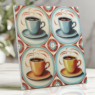 Vintage Kitsch Koffiekoppen Pastelblauw en Rood Tegeltje