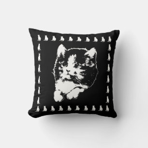 Vintage Kitten Art noir et blanc Coussin de chat