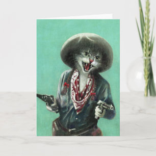 Vintage Kitten Cowgirl Groetkaart Kaart