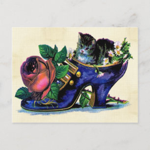 Vintage Kitten in Lady's Shoe Briefkaart