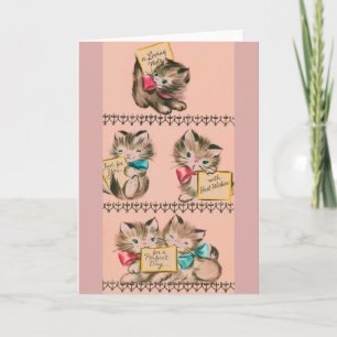 Vintage Kittens Birthday Wenskaart Kaart