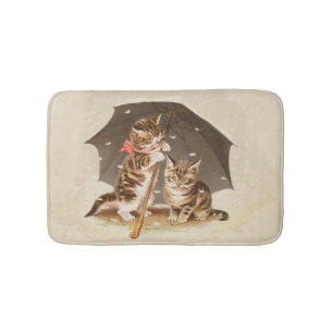 Vintage Kittens Onder Paraplu Antique Kat Kunst Badmat