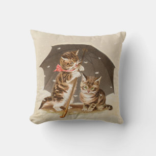 Vintage Kittens Onder Paraplu Antique Kat Kunst Kussen
