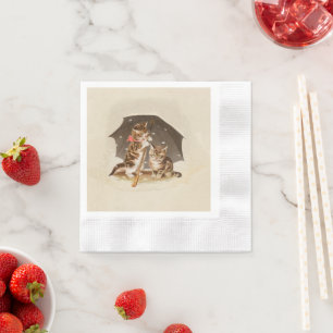 Vintage Kittens Onder Paraplu Antique Kat Kunst Servet
