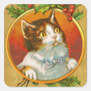 Vintage kitty cat joyeux Noël autocollant de fête