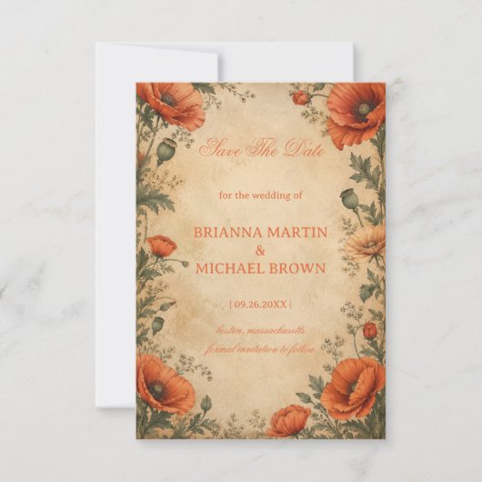 Vintage Klaproos Botanisch Save The Date (Voorkant)