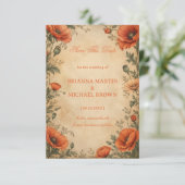 Vintage Klaproos Botanisch Save The Date (Staand voorkant)