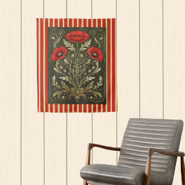 Vintage Klaprozen Art Nouveau Goud Rode Strepen Wandkleed