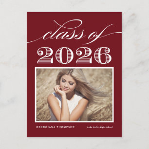 Vintage Klasse van 2026 Bourgogne Foto Afstuderen Briefkaart