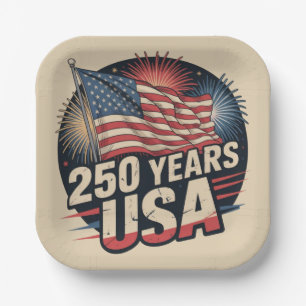 Vintage Kleuren Amerikaanse Vlag 250 Jaar VS Papieren Bordje