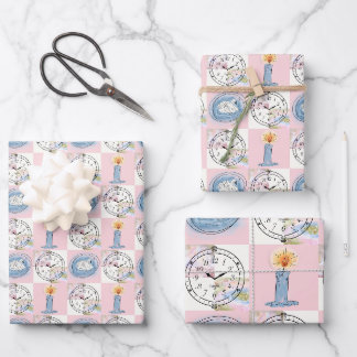 Vintage Klok en Zwaan Whimsical Pastel Raster Inpakpapier Vel