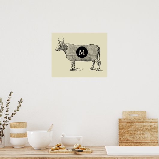 VINTAGE Koe Monogram Poster (Keuken)