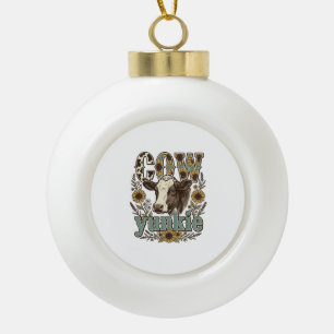 Vintage Koe Yunkie Zonnebloem Boerderij Design_1 Keramische Bal Ornament