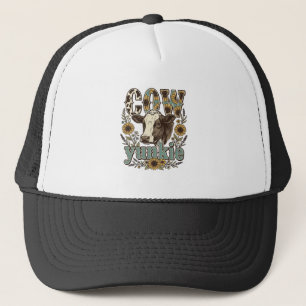 Vintage Koe Yunkie Zonnebloem Boerderij Design_1 Trucker Pet