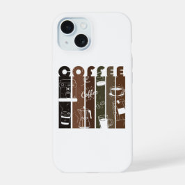Vintage koffie typografie illustratie handgetekend iPhone 15 hoesje