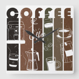 Vintage koffie typografie illustratie handgetekend vierkante klok