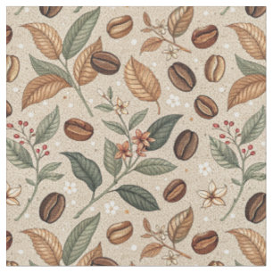 Vintage koffieboon botanisch bloemmotief cafe patr stof