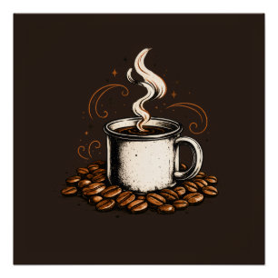 Vintage koffiekop met koffiebonen Gezellige koff Perfect Poster