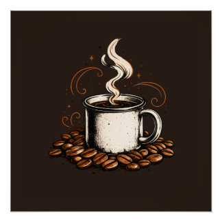 Vintage koffiekop met koffiebonen | Gezellige koff Perfect Poster