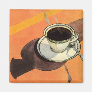 Vintage koffiekop, schotel, lepel, retro diner magneet