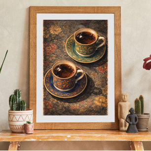 Vintage koffiekopjes kunstposter Elegante theeko Poster