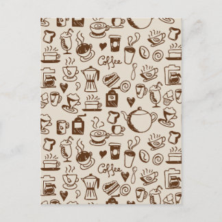 Vintage koffiezaak lijn kunstpatroon warm beige briefkaart