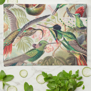 Vintage Kolibrie Botanische Art Nouveau Groen Theedoek