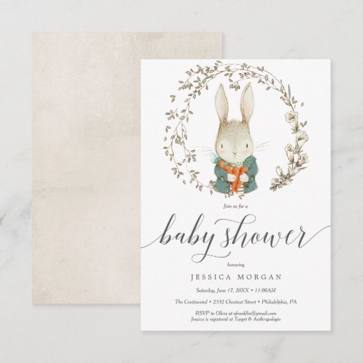 Vintage konijn-Baby shower Kaart (Voorkant / Achterkant)