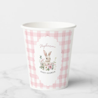 Vintage Konijn Roze Gingham Meisje Baby Shower Papieren Bekers