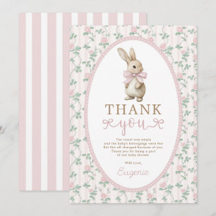 Vintage Konijn Roze Rozen Meisje Baby Shower Bedankkaart