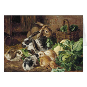Vintage - konijnenfamilie die groenten eet ,