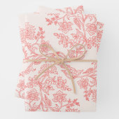 Vintage Koraal Bloemendecoratie Inpakpapier Set va Vel (In situ)