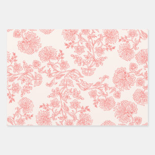 Vintage Koraal Bloemendecoratie Inpakpapier Set va Vel