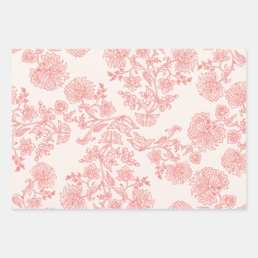 Vintage Koraal Bloemendecoratie Inpakpapier Set va Vel (Voorkant)