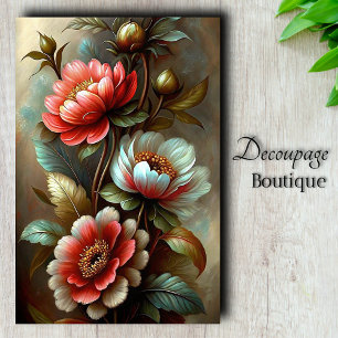 Vintage Koraal Pioen Boeket Decoupage Tissuepapier