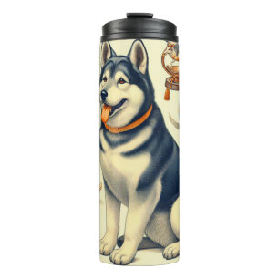 Vintage Koreaanse Jindo hond illustratie Thermosbeker