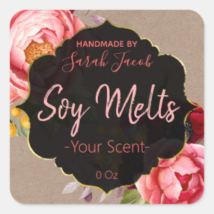Vintage Kraft Floral Soy Wax Melt Étiquettes