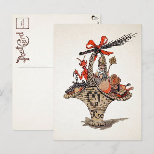 Vintage Krampus en Briefkaart van de Santa Gift Ba