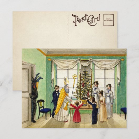 Vintage Krampus kerstsceen Briefkaart (Voorkant / Achterkant)