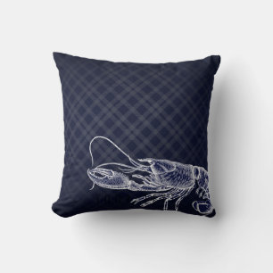Vintage Kreeft Donkerblauw Elegante Zeevoedsel Oce Kussen