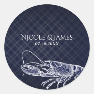 Vintage Kreeft Navyblauw Elegante Chic Feest Favor Ronde Sticker