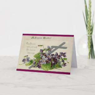 Vintage Kruis Met Bloemen Pasen Kaart